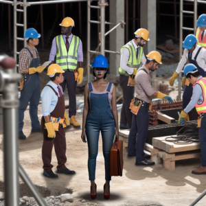 עובדים באתר בנייה עם קסדות בטיחות